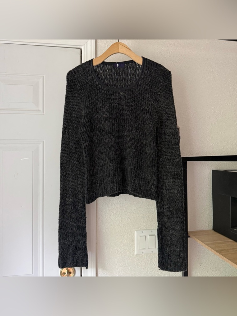MORBID‎ THREADS charcoal grey goth punk crochet open knit soft stretch sweater